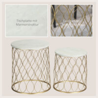 2er-Set Gartentische Retro Drahtkorb Design Gold-Weiss