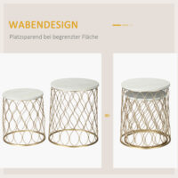 2er-Set Gartentische Retro Drahtkorb Design Gold-Weiss