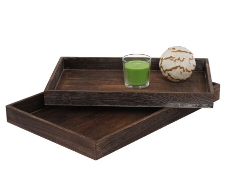 2er Set Holztablett Shabby-Look Servier- & Dekotablett braun