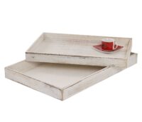 2er Set Holztablett Shabby-Look Serviertablett Frühstück weiss