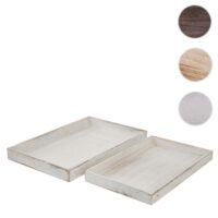 2er Set Holztablett Shabby-Look Serviertablett Frühstück weiss
