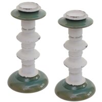 2er-Set Kerzenständer Shabby-Look Vintage Metall Keramik 25cm