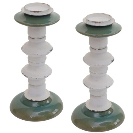 2er-Set Kerzenständer Shabby-Look Vintage Metall Keramik 25cm