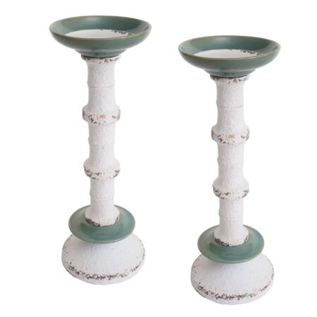 2er-Set Kerzenständer Shabby-Look Vintage Metall Keramik 36cm