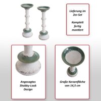 2er-Set Kerzenständer Shabby-Look Vintage Metall Keramik 36cm