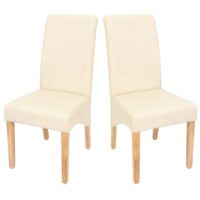 2er-Set Esszimmerstühle Kunstleder matt mit hellen Füssen creme