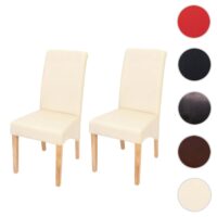 2er-Set Esszimmerstühle Kunstleder matt mit hellen Füssen creme