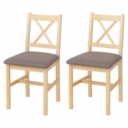2er-Set Esszimmerstühle Massivholz Landhaus Polster natur grau
