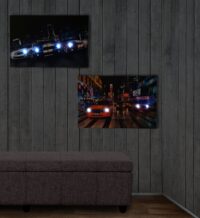 2er-Set LED-Leinwandbild mit Timer und Auto-Motiv 40x60cm