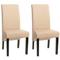2er-Set Esszimmerstühle Leder mit dunklen Beinen creme