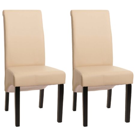 2er-Set Esszimmerstühle Leder mit dunklen Beinen creme