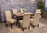 2er-Set Esszimmerstühle Leder mit dunklen Beinen creme