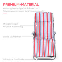 Zweier-Set rote, klappbare und verstellbare Liegestühle.
