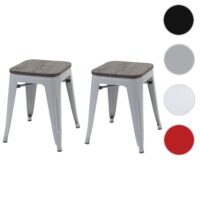 2er-Set Metallhocker mit Holzsitz stapelbar Industriedesign grau