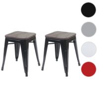 2er-Set Metallhocker Industriedesign mit Holzsitz stapelbar schwarz