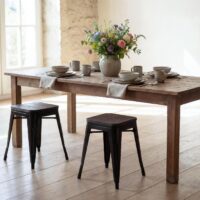 2er-Set Metallhocker Industriedesign mit Holzsitz stapelbar schwarz