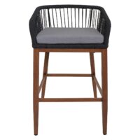 2er-Set Outdoor Barhocker Seilgeflecht Metall Holzoptik anthrazit