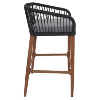 2er-Set Outdoor Barhocker Seilgeflecht Metall Holzoptik anthrazit