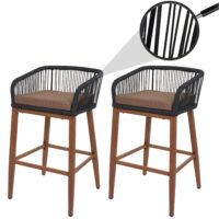 2er-Set Outdoor Barhocker Seilgeflecht Metall Holzoptik anthrazit