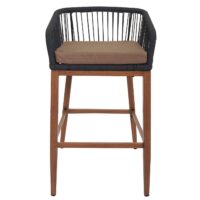 2er-Set Outdoor Barhocker Seilgeflecht Metall Holzoptik anthrazit