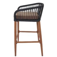 2er-Set Outdoor Barhocker Seilgeflecht Metall Holzoptik anthrazit