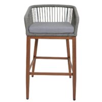 2er-Set Outdoor Barhocker Seilgeflecht Metall Holzoptik hellgrau