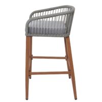 2er-Set Outdoor Barhocker Seilgeflecht Metall Holzoptik hellgrau