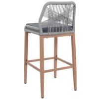 2er-Set Outdoor Barhocker Seilgeflecht Metall Holz-Optik hellgrau