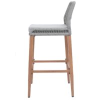 2er-Set Outdoor Barhocker Seilgeflecht Metall Holz-Optik hellgrau