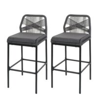 2er-Set Outdoor Barhocker Rope Seilgeflecht mit Kissen anthrazit