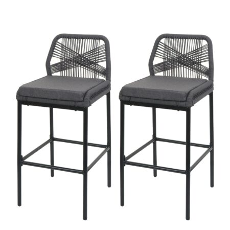2er-Set Outdoor Barhocker Rope Seilgeflecht mit Kissen anthrazit