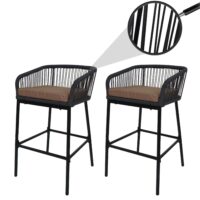 2er-Set Outdoor Barhocker Seilgeflecht Metall Kissen anthrazit taupe