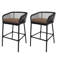 2er-Set Outdoor Barhocker Seilgeflecht Metall Kissen anthrazit taupe