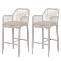 2er-Set Outdoor Barhocker Seilgeflecht Metall Sitzpolster creme