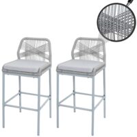 2er-Set Outdoor Barhocker mit Seilgeflecht Metall hellgrau
