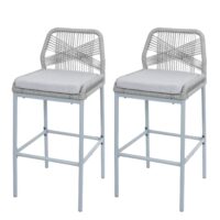2er-Set Outdoor Barhocker mit Seilgeflecht Metall hellgrau