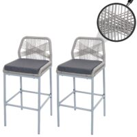2er-Set Outdoor Barhocker Seilgeflecht Metall Kissen hellgrau dunkelgrau