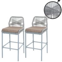 2er-Set Outdoor Barhocker Seilgeflecht Metall hellgrau taupe