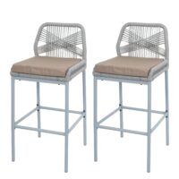 2er-Set Outdoor Barhocker Seilgeflecht Metall hellgrau taupe