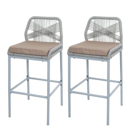 2er-Set Outdoor Barhocker Seilgeflecht Metall hellgrau taupe
