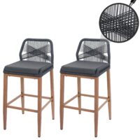 2er-Set Outdoor Barhocker Seilgeflecht Holzoptik anthrazit