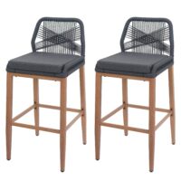 2er-Set Outdoor Barhocker Seilgeflecht Holzoptik anthrazit