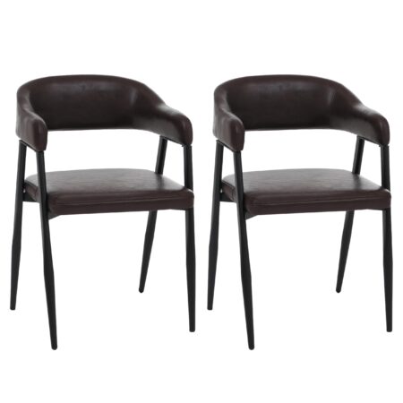 2er-Set Polsterstuhl Kunstleder Industrial Vintage dunkelbraun