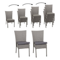 2er-Set Poly-Rattan Balkon- & Gartenstuhl stapelbar Kissen grau