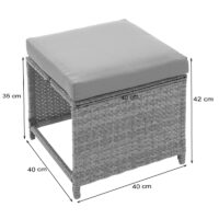 2er-Set Poly-Rattan Garten Sitzhocker Kissen schwarz hellgrau