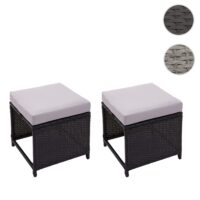 2er-Set Poly-Rattan Garten Sitzhocker Kissen schwarz hellgrau