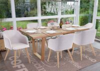 2er-Set Esszimmerstühle Retro Design mit Armlehnen Stoff hellgrau-grau