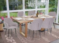 2er-Set Esszimmerstühle Retro Design Stoff schwarze Beine grau