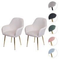2er-Set Esszimmerstühle Retro Samt goldene Beine creme-weiss