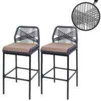 2er-Set Outdoor Rope-Barhocker Metall mit taupe Kissen anthrazit